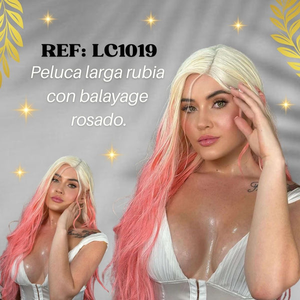 PELUCA K100 KAROL G O 1019 RUBIA + BALAYAGE ROSADO